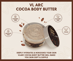 VLARC Cocoa Butter 180g – Natural, Paraben & Sulphate Free | Deep Moisturizing Body Butter for Dry Skin | Toxin-Free Skincare