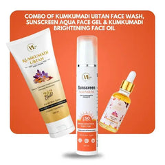 COMBO OF KUMKUMADI UBTAN FACE WASH, SUNSCREEN AQUA FACE GEL & KUMKUMADI BRIGHTENING FACE OIL Vlarc