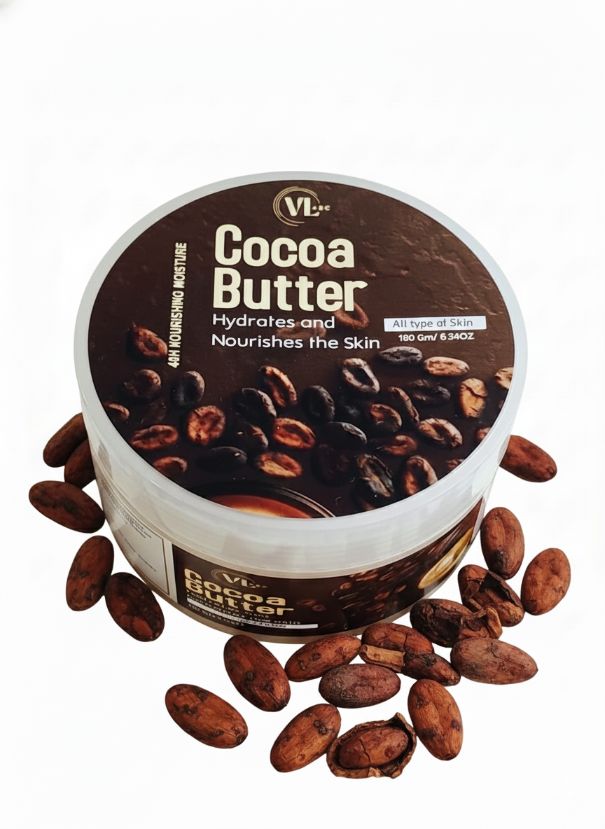 VLARC Cocoa Butter 180g – Natural, Paraben & Sulphate Free | Deep Moisturizing Body Butter for Dry Skin | Toxin-Free Skincare