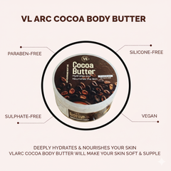 VLARC Cocoa Butter 180g – Natural, Paraben & Sulphate Free | Deep Moisturizing Body Butter for Dry Skin | Toxin-Free Skincare