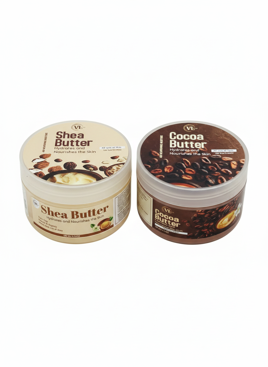 Combo of VLARC Shea Butter & Cocoa Butter (180g x 2) – Natural, Paraben & Sulphate Free | Deep Moisturizing Body Butter Set | Toxin-Free Skincare Duo