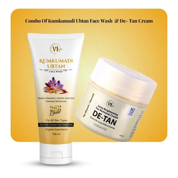 COMBO OF KUMKUMADI UBTAN FACE WASH & INSTA BRIGHTENING TAN REMOVAL DE-TAN CREAM