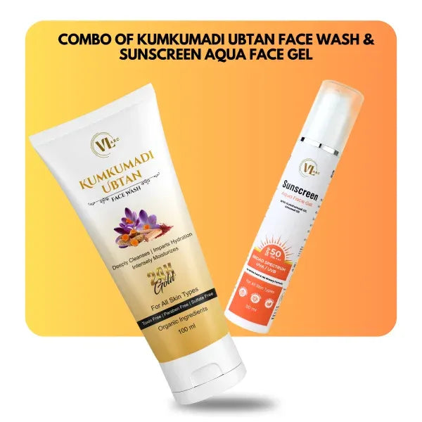 COMBO OF KUMKUMADI UBTAN FACE WASH & SUNSCREEN AQUA FACE GEL