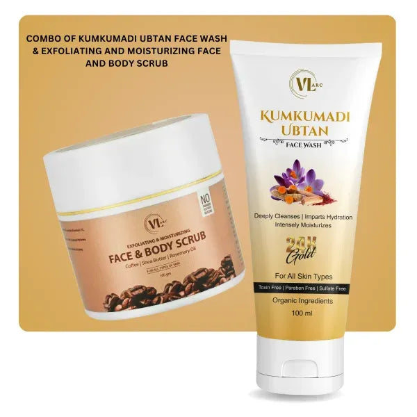 COMBO OF KUMKUMADI UBTAN FACE WASH & EXFOLIATING AND MOISTURIZING FACE AND BODY SCRUB